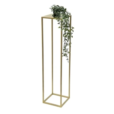 Afbeelding van DanDiBo 96570 Bloemenkruk vierkant verguld metaal 100 cm moderne bijzettafel voor planten