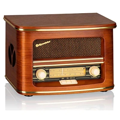 Afbeelding van Roadstar HRA 1500UEMP Draagbare CD radio, FM/MW, vintage, MP3 speler, USB opnamefunctie, stereo, afstandsbediening, hoofdtelefoonaansluiting, hout