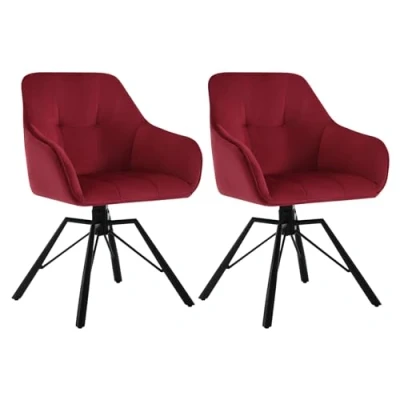 Afbeelding van WOLTU BH365bd 2 Eetkamerstoelen, gestoffeerd, comfortabele eetkamerstoelen met armleuningen en rugleuning, voor eetkamer woonkamer, fluwelen bekleding, stuks, wijnrood