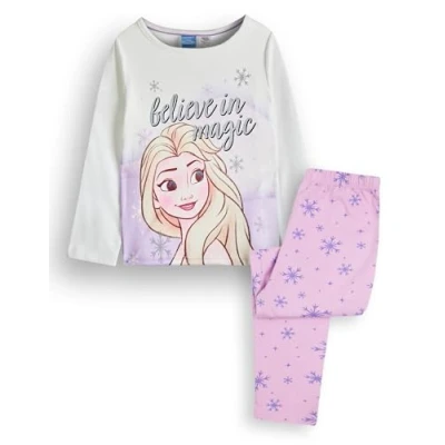 Afbeelding van Disney Frozen Elsa meisjes pyjamaset Kids Princess Witte Top met Lange Mouwen &amp; Roze Pyjama Pijpen Merchandise Film Cadeau, Paars.