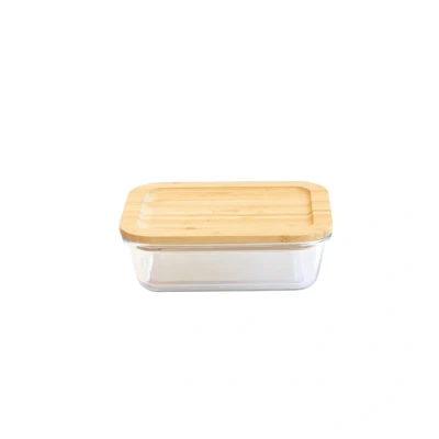 Afbeelding van Pebbly Glass Container Rectangular With Bamboo Lid 640 Ml