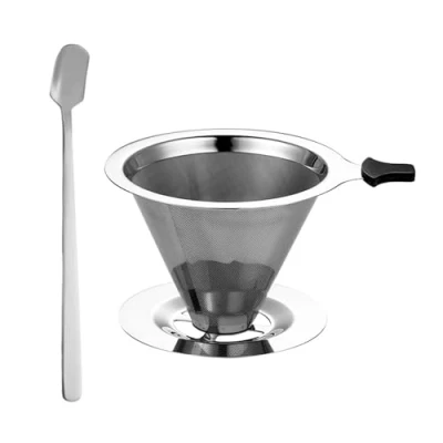 Afbeelding van 1 koffiefilter 800 mazen, bodemplaat, siliconen hoes, theelepel, koffiefilterset, herbruikbaar koffiefilter, giet koffie