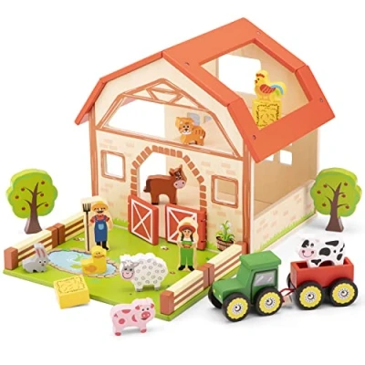 Afbeelding van New Classic Toys Houten Speelgoed Boerderij Set met 20 speelfiguren
