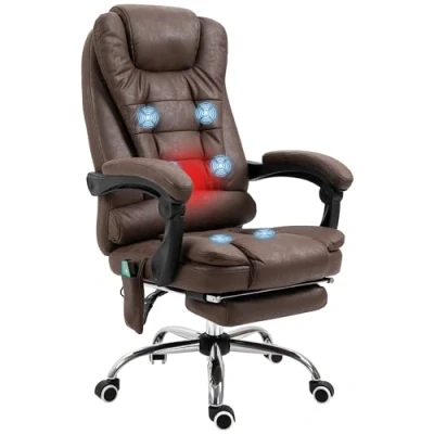 Afbeelding van Vinsetto bureaustoel, massage, verwarmd, ergonomisch, in hoogte verstelbaar, rugleuning kantelbaar, microvezeldoek, bruin
