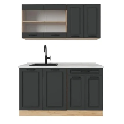 Afbeelding van Vicco Eenpersoonskeuken R Line, Antraciet landhuis/gouden eik, 140 cm , WB Marmer