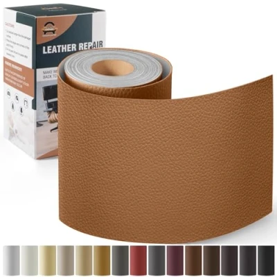 Afbeelding van OAZ Kit de réparation du Cuir synthétique autocollant Marron clair 10 x 160 cm Pour sièges voiture, meubles, canapés, sacs