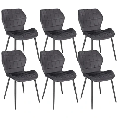 Afbeelding van WOLTU Set van 6 eetkamerstoelen, Scandinavische stoel, keukenstoel, woonkamerstoel, gestoffeerde zitting, fluwelen donkergrijs/zwart, metalen poten, BH356dgr