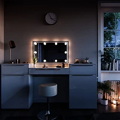 Afbeelding van Vicco Kaptafel Lilli, Wit, 190 cm met LED verlichting en kruk