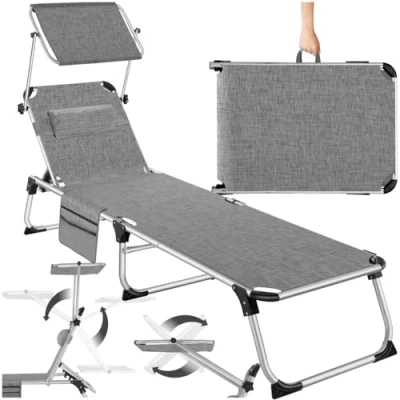 Afbeelding van tectake® ligstoel ligbed zonnebed aluminium grijs met kussen en zijvak