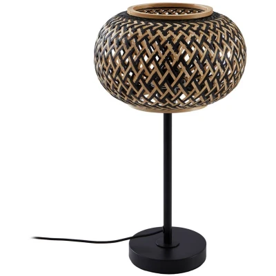 Afbeelding van Lindby Tafellamp 1licht Bamboe, ijzer H: 48 cm E27 zwart, donker hout