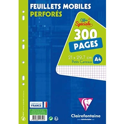 Afbeelding van Clairefontaine 11752C een pakket in folie met 300 pagina&#039;s, geperforeerd, 21 x 29,7 cm, 90 g, kleine ruitjes