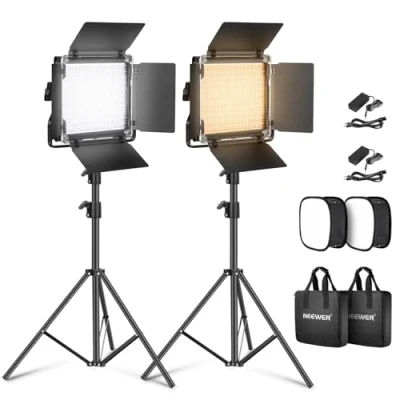 Afbeelding van NEEWER 2 Pack tweekleurige 660 LED paneel videolicht en ondersteuning kit: 3200 5600K CRI 96+ dimbare continue verlichting met lichthouder 190 cm Softbox diffuser voor