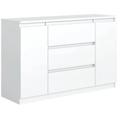 Afbeelding van commode wit mat met 3 laden en 2 deuren 120 cm, opbergkast, slaapkamer H: 78,2 L 120,4 D: 39 laden, volwassenen
