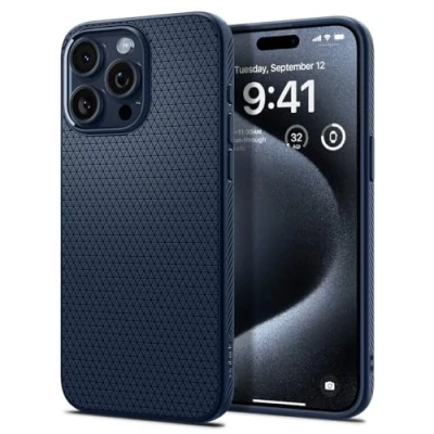 Image de Spigen Liquid Air Coque de protection pour téléphone portable polyuréthanne thermoplastique (TPU) bleu marine Apple iPhone 15 Pro