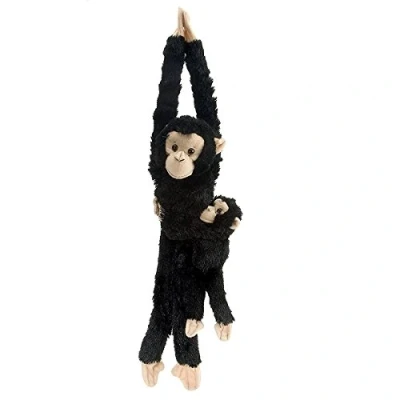 Afbeelding van Wild Republic Pluche hangende knuffel aap met baby zwart 43 cm Apen