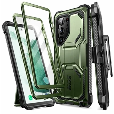 Afbeelding van i Blason Armorbox beschermhoes voor Samsung Galaxy S23 Ultra 5G (versie 2023), extra frame, robuuste volledige met standaard en geïntegreerde displaybescherming Guldan
