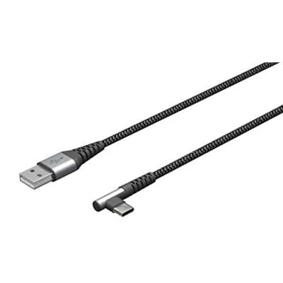 Afbeelding van goobay 64656 USB C naar A kabel met 90 graden hoek mobiele telefoonkabel 480 Mbit/s snellaadkabel 60 W en 20 V textielkabel grijs 1 m