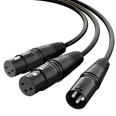 Afbeelding van Tisino XLR scheidingskabel, kabel, dubbel vrouwelijk naar mannelijk, Y kabel (2 bus 1 mannelijk) 1,5 m