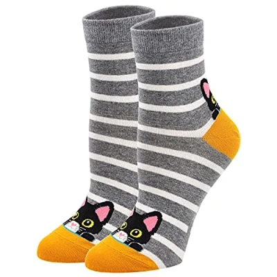 Afbeelding van Fantasiesokken voor dames, dierensokken, hond, kat, katoenen sokken meisjes, wintersokken, schattige sokken, zachte EU 37 43, 5 paar