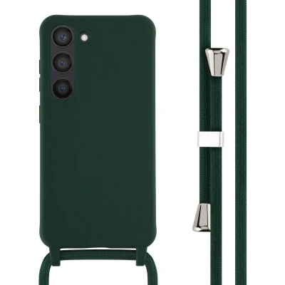 Afbeelding van iMoshion hoesje Geschikt voor Samsung Galaxy S23 met koord Siliconen Donkergroen