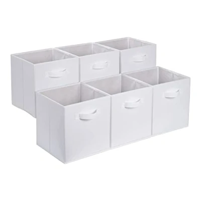 Image de Amazon Basics Lot de 6 cubes rangement pliables en tissu avec poignées, 33 x cm, blanc uni