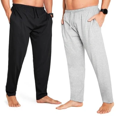 Afbeelding van pyjamabroek voor heren, lang, katoenen met elastische tailleband zakken, M 4XL, Grijs/Zwart
