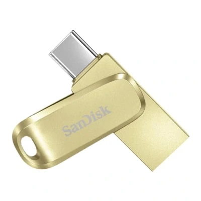 Afbeelding van SanDisk 128 GB Ultra Dual Drive Luxe, USB Type C, volledig metaal, tot 400 MB/s, met omkeerbare C en A aansluitingen, voor smartphones, tablets, Mac pc, goud