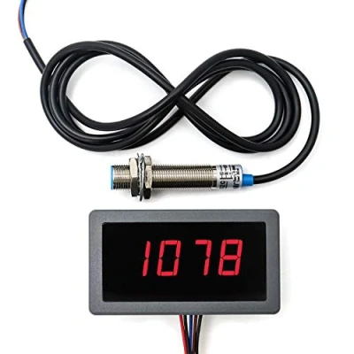 Afbeelding van QWORK® digitale Display Tachymeter, 4 LED toerenteller Digiten cijfers, RPM Snelheidsmeter Panel Effect NPN sensor Schakelaar Nabijheid