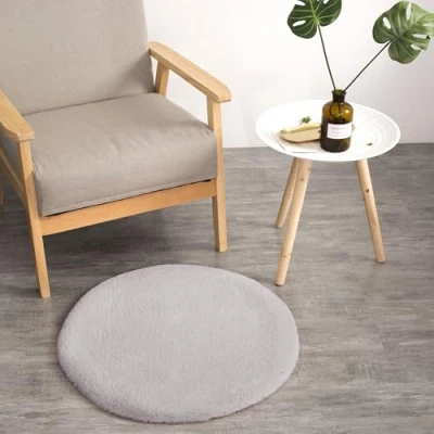 Afbeelding van Teppich Wölkchen Pluizig tapijt van imitatiebont konijnenbont, kort bont, hoogpolig voor woonkamer of slaapkamer, bedmat grijs 45 cm rond
