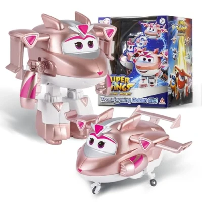 Afbeelding van Super Wings Transformer Supercharged Golden Girl vliegtuig, hoogte ca. 12,7 cm, kinderpop, speelgoedvliegtuig en robotfiguur voor jongens meisjes vanaf 3 jaar