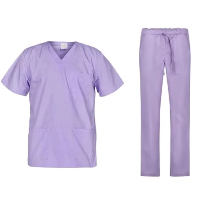 Afbeelding van B well Cesare Uniseks scrubset met tuniek om aan te trekken + broek trekken, top broek, professionele medische kleding, lichte stof (paars, 3XL)
