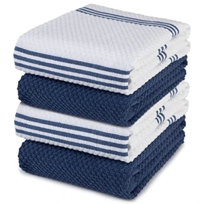 Afbeelding van Sticky Toffee Theedoeken van 100% katoen, set 4 theedoeken, 40,6 x 71 cm, blauw, keukendoeken zacht absorberend glas, restaurantbar