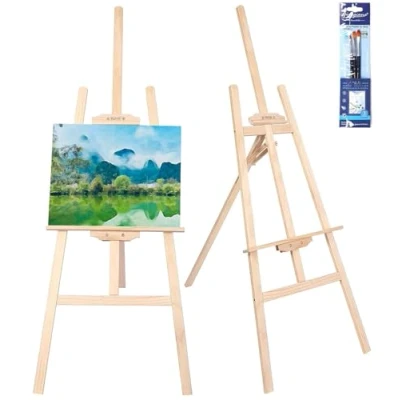 Afbeelding van Zawaer houten standaard 150 cm, schilderstandaard, grote ezel, opvouwbaar en in hoogte verstelbaar, geschikt voor kunst, schilderen bruiloften, kinderen volwassenen