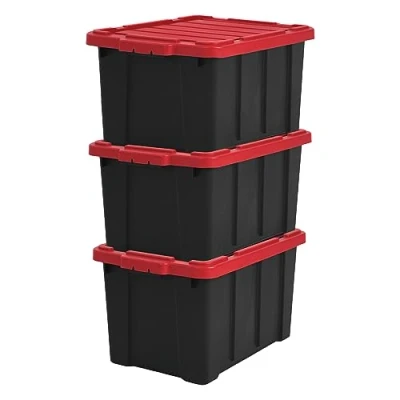 Afbeelding van Iris Ohyama, Opbergdoos van kunststof, garage, 50 l, 3 stuks, DDSKT 450, zwart/rood, L 59 x D 38,5 H 32 cm.