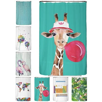 Afbeelding van Arteneur® Douchegordijn 120 x 200 cm van dik machinewasbaar polyester met anti schimmel en waterdicht, inclusief 12 gordijnhaken (Giraf Bubble Gum)
