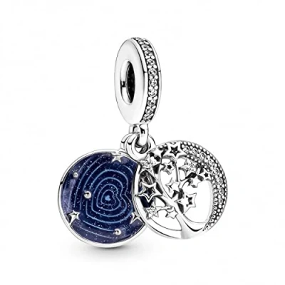 Afbeelding van PANDORA Baum &amp; Galaxis Mond dubbele hanger van Sterling zilver met zirkonia, 799645C01, zilver, Zirkoniumoxide
