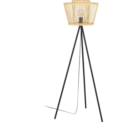 Afbeelding van EGLO Hykeham Vloerlamp Staande lamp E27 129,5 cm Driepoot Staal/Bamboe Zwart/Bruin