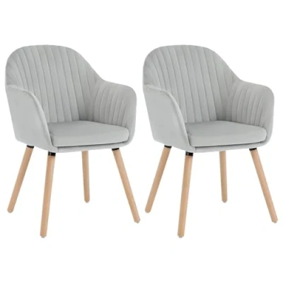 Afbeelding van WOLTU 2 x eetkamerstoelen, lichtgrijs, zitting van fluweel, stoel voor keuken/woonkamer/café, BH95hgr
