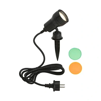 Afbeelding van BRILONER Led buitenlamp GU10, 3 W, 250 lm, met kleurfilter, oranje, groen, grondpen en wandhouder, draaibare kop, 2 m stroomkabel, IP44, zwart