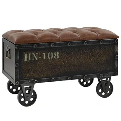 Image de vidaXL Banc de rangement Bois massif et similicuir 80,5x41x50 cm 245768