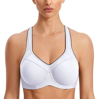 Afbeelding van SYROKAN Sportbeha voor dames met beugel, grote ondersteuning, racerback, Wit.