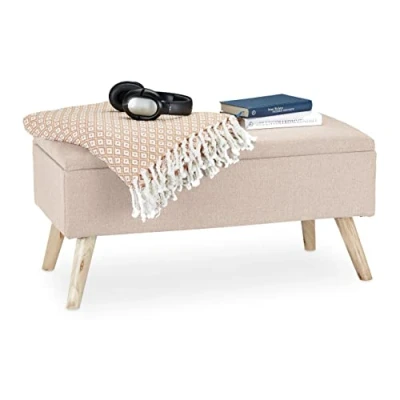 Afbeelding van Relaxdays Opbergkist met poten, 39,5 x 79,5 cm, blauw/beige