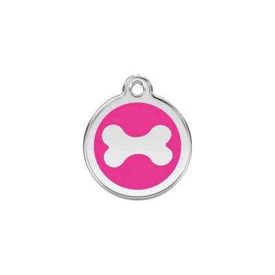Afbeelding van Bone Hot Pink roestvrijstalen hondenpenning small/klein dia. 2 cm RedDingo