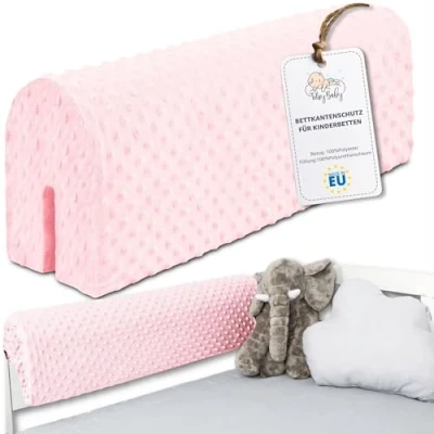 Afbeelding van bedrand voor baby&#039;s, ademend, 50 cm, peuters, bescherming kinderen, spijlen of barrière, schuim, wieg, bescherming, minky roze