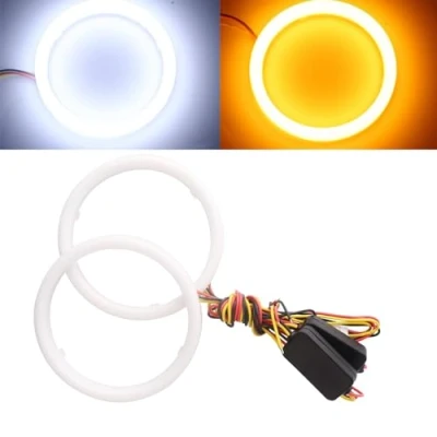 Afbeelding van Qasim 1 paar LED Angel Eyes Halo Ringen 100 mm Wit + Amber Switchback voor Auto Koplamp Motorfiets DRL Mistlampen 4014 132SMD DC12V