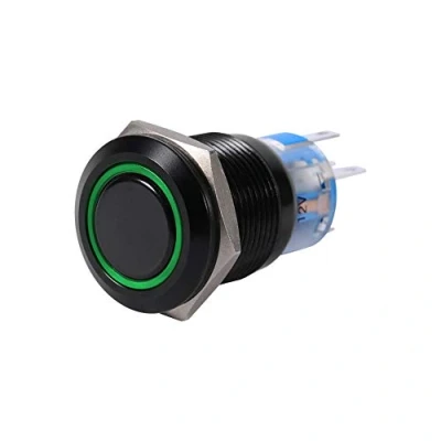 Afbeelding van Zelfborgende schakelaar, waterdicht, led, 19 mm, 12 V 24 V, aan/uit, vergrendelknop, drukknopschakelaar (groen)