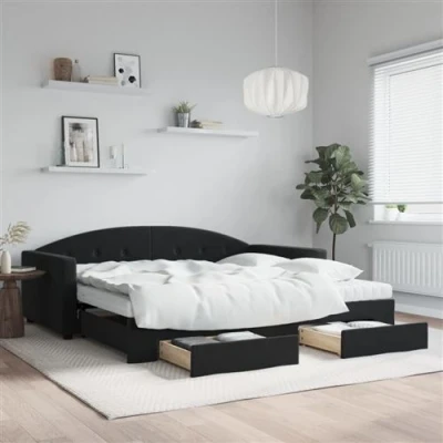 Afbeelding van vidaXL Slaapbank met onderschuifbed en lades 100x200 cm fluweel zwart
