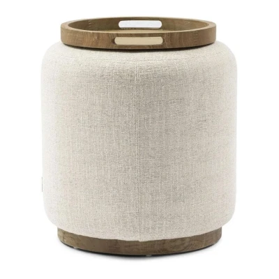 Afbeelding van Riviera Maison Babylon End Table with Tray Small Polyester, Rubberwood, Elmwood Antiek Wit 52.0x52.0x57.0 cm