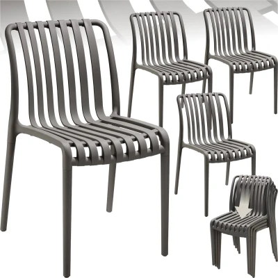 Afbeelding van tectake® Set van 4 Tuinstoelen Alcudia Antraciet Kunststof Stoelen Stapelbaar voor Tuin, Terras of Balkon Weerbestendig en UV bestendig Draagkracht 120kg per Tuinstoel