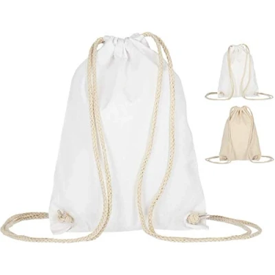 Afbeelding van ELES VIDA Katoenen gymtas 21 x 29 cm Sporttas Stoffen rugzak tas Oeko TEX® gecertificeerd voor dames en heren Gym kinderen, Wit.